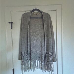 Knox Rose Heather Gray Open-Front Fringe Cardigan